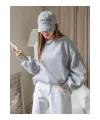 Kadın 3 İplik Pamuklu Oversize Yarım Fermuarlı Yakalı Basic Sweatshirt - Gri
