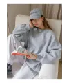 Kadın 3 İplik Pamuklu Oversize Yarım Fermuarlı Yakalı Basic Sweatshirt - Gri
