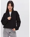 Kadın 3 İplik Pamuklu Oversize Yarım Fermuarlı Yakalı Basic Sweatshirt - Siyah