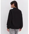 Kadın 3 İplik Pamuklu Oversize Yarım Fermuarlı Yakalı Basic Sweatshirt - Siyah