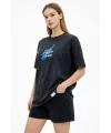 Kadın Asit Yıkamalı Oversize Tişört Bisiklet Yaka Kısa Kol T-shirt - Siyah