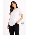 Kadın Basic T-Shirt Kısa Kol Bisiklet Yaka Oval Kesim Tişört - Beyaz