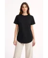 Kadın Basic T-Shirt Kısa Kol Bisiklet Yaka Oval Kesim Tişört - Siyah
