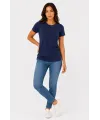 Kadın Basic Tişört Bisiklet Yaka Kısa Kol Günlük Yazlık Slim fit T-Shirt - Lacivert