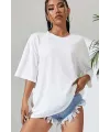 Kadın Baskılı Oversize kısa kol T-Shirt - Beyaz