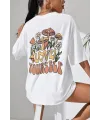 Kadın Baskılı Oversize kısa kol T-Shirt - Beyaz
