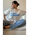 Kadın Baskılı Oversize kısa kol T-Shirt - Beyaz