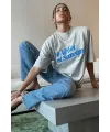 Kadın Baskılı Oversize kısa kol T-Shirt - Beyaz