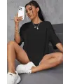 Kadın Baskılı Oversize kısa kol T-Shirt - Siyah