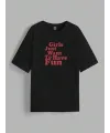 Kadın Baskılı Oversize Kısa kol T-shirt - Siyah