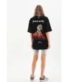 Kadın Baskılı T-Shirt Kısa Kol Bisiklet Yaka Oversize Rahat Kalıp Günlük Tişört - Siyah