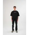 Kadın Baskılı T-Shirt Kısa Kol Bisiklet Yaka Oversize Rahat Kalıp Günlük Tişört   - Siyah