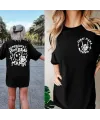 Kadın Baskılı T-Shirt Kısa Kol Bisiklet Yaka Oversize Rahat Kalıp Tişört - Siyah