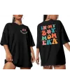 Kadın Baskılı T-Shirt Kısa Kol Bisiklet Yaka Oversize Rahat Kalıp Tişört - Siyah