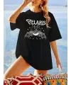 Kadın Baskılı T-Shirt Kısa Kol Bisiklet Yaka Oversize Rahat Kalıp Tişört - Siyah