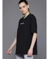 Kadın Baskılı T-Shirt Kısa Kol Bisiklet Yaka Oversize Rahat Kalıp Tişört - Siyah