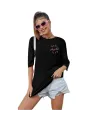 Kadın Baskılı T-Shirt Kısa Kol Bisiklet Yaka Oversize Rahat Kalıp Tişört - Siyah