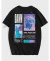 Kadın Baskılı T-Shirt Kısa Kol Bisiklet Yaka Oversize Rahat Kalıp Tişört - Siyah