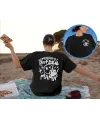 Kadın Baskılı T-Shirt Kısa Kol Bisiklet Yaka Oversize Rahat Kalıp Tişört - Siyah
