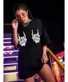 Kadın Baskılı T-Shirt Kısa Kol Bisiklet Yaka Oversize Rahat Kalıp Tişört - Siyah