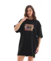 Kadın Baskılı T-Shirt Kısa Kol Bisiklet Yaka Oversize Rahat Kalıp Tişört - Siyah
