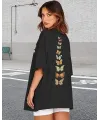 Kadın Baskılı T-Shirt Kısa Kol Bisiklet Yaka Oversize Rahat Kalıp Tişört - Siyah