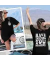 Kadın Baskılı T-Shirt Kısa Kol Bisiklet Yaka Oversize Rahat Kalıp Tişört - Siyah
