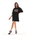 Kadın Baskılı T-Shirt Kısa Kol Bisiklet Yaka Oversize Rahat Kalıp Tişört - Siyah