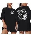 Kadın Baskılı T-Shirt Kısa Kol Bisiklet Yaka Oversize Rahat Kalıp Tişört - Siyah