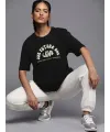 Kadın Baskılı T-Shirt Kısa Kol Bisiklet Yaka Oversize Rahat Kalıp Tişört - Siyah