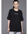 Kadın Baskılı T-Shirt Kısa Kol Bisiklet Yaka Oversize Rahat Kalıp Tişört - Siyah
