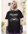 Kadın Baskılı T-Shirt Kısa Kol Bisiklet Yaka Oversize Rahat Kalıp Tişört - Siyah