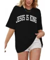 Kadın Baskılı T-Shirt Kısa Kol Bisiklet Yaka Oversize Rahat Kalıp Tişört - Siyah