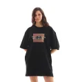 Kadın Baskılı T-Shirt Kısa Kol Bisiklet Yaka Oversize Rahat Kalıp Tişört - Siyah