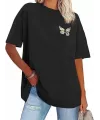 Kadın Baskılı T-Shirt Kısa Kol Bisiklet Yaka Oversize Rahat Kalıp Tişört - Siyah