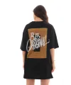 Kadın Baskılı T-Shirt Kısa Kol Bisiklet Yaka Oversize Rahat Kalıp Tişört - Siyah