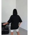 Kadın Baskılı T-Shirt Kısa Kol Bisiklet Yaka Oversize Tişört - Siyah