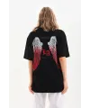 Kadın Baskılı Tişört Kısa Kol Bisiklet Yaka Oversize T-Shirt - Siyah