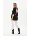 Kadın Baskılı Tişört Kısa Kol Bisiklet Yaka Oversize T-Shirt - Siyah