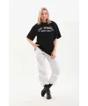 Kadın Baskılı Tişört Kısa Kol Bisiklet Yaka Oversize T-Shirt - Siyah