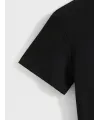Kadın Baskılı Tişört Kısa Kol Bisiklet Yaka T-shirt - Siyah