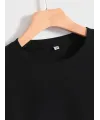 Kadın Baskılı Tişört Kısa Kol Bisiklet Yaka T-shirt - Siyah