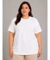 Kadın Battal Big Size Basic Tişört Bisiklet Yaka Rahat Kalıp T-Shirt - Beyaz