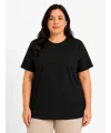 Kadın Battal Big Size Basic Tişört Bisiklet Yaka Rahat Kalıp T-Shirt - Siyah