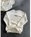 Kadın Bisiklet Yaka 3 İplik Baskılı Oversize SweatShirt - Beyaz