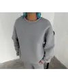 Kadın Bisiklet Yaka 3 İplik Pamuklu Basic SweatShirt - Gri