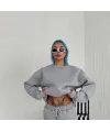 Kadın Bisiklet Yaka 3 İplik Pamuklu Basic SweatShirt - Gri