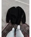 Kadın Bisiklet Yaka 3 İplik Pamuklu Basic SweatShirt - Siyah