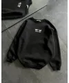 Kadın Bisiklet Yaka 3 İplik pamuklu Baskılı Oversize SweatShirt - Siyah