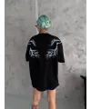 Kadın Bisiklet Yaka Baskılı  Kısa kol Oversize T-Shirt - Siyah